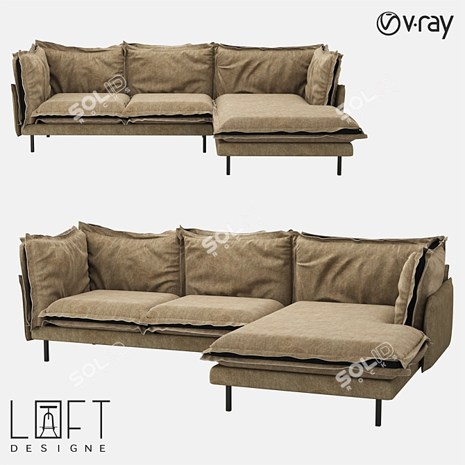 Urban Chic Metal Fabric Sofa - LoftDesigne 1907 3D model image 1