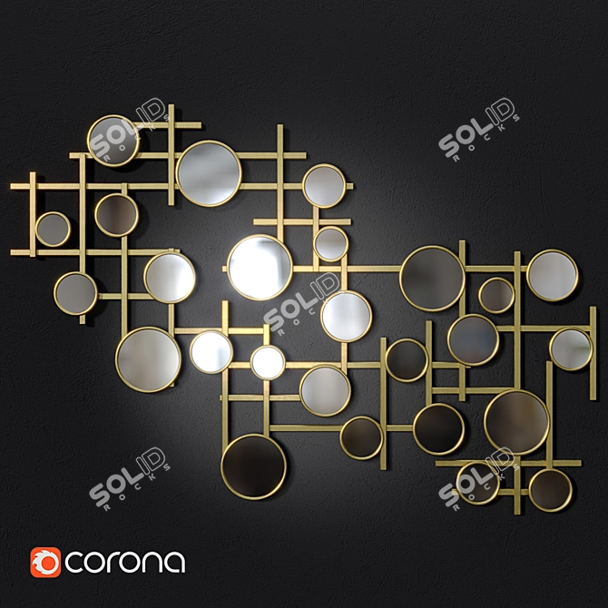 Golden Cluster Mirror Wall Decor 3D model image 1