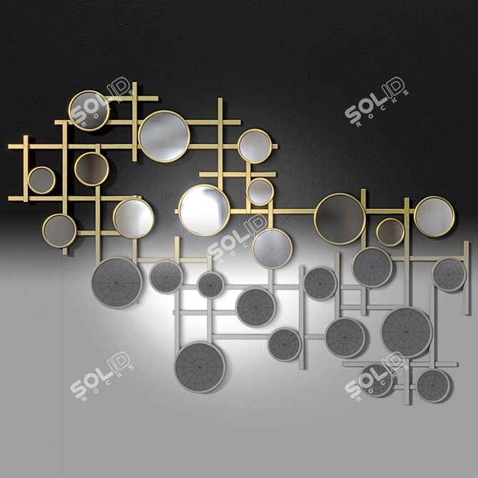 Golden Cluster Mirror Wall Decor 3D model image 3