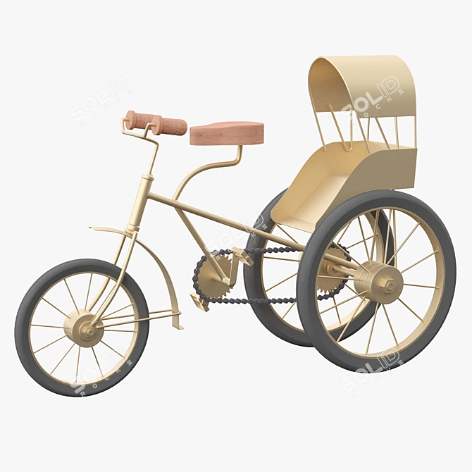 Vintage-inspired Metal & Wood Tricycle 3D model image 1