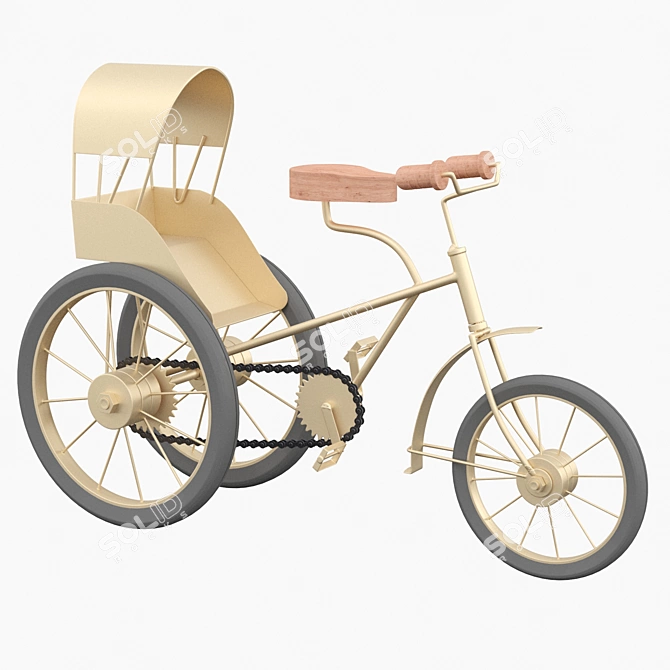 Vintage-inspired Metal & Wood Tricycle 3D model image 2