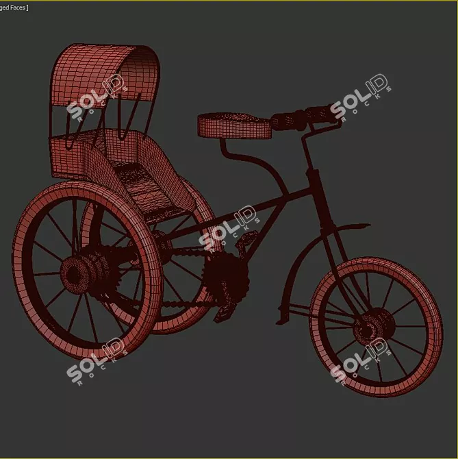 Vintage-inspired Metal & Wood Tricycle 3D model image 3