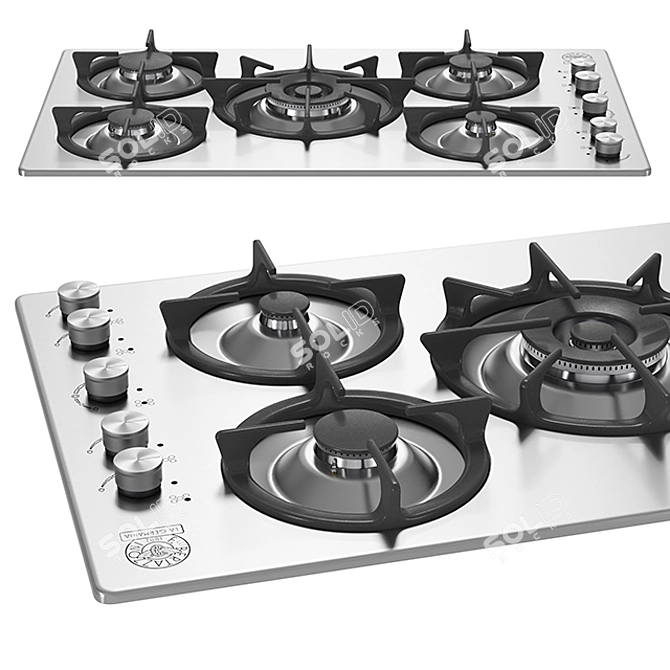 90mm 5-Burner Gas Cooktop with Individual Pan Supports 3D model image 1