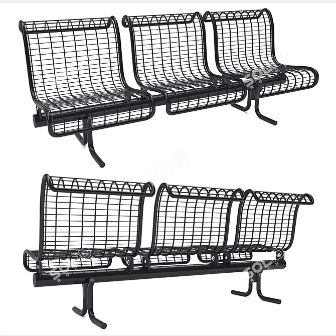 Durable Metal Bench for Stations 3D model image 1