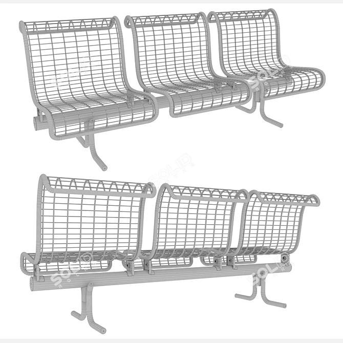 Durable Metal Bench for Stations 3D model image 3