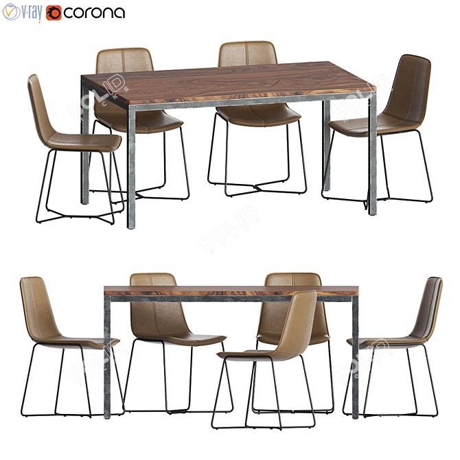 Elegant Slope Leather Dining Set 3D model image 1