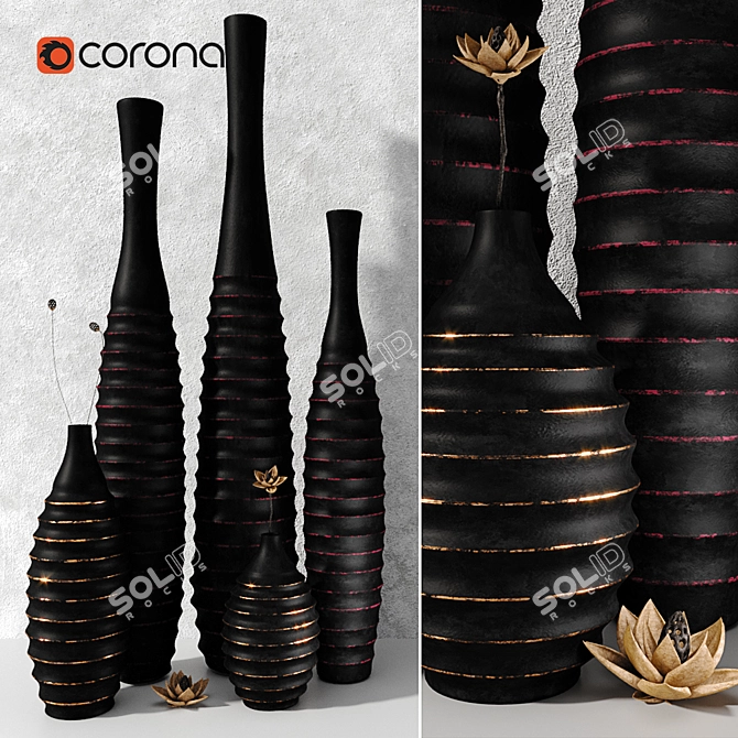 Title: Sleek Black Vases Set 3D model image 1