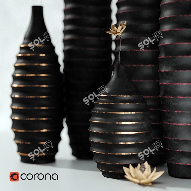 Title: Sleek Black Vases Set 3D model image 2