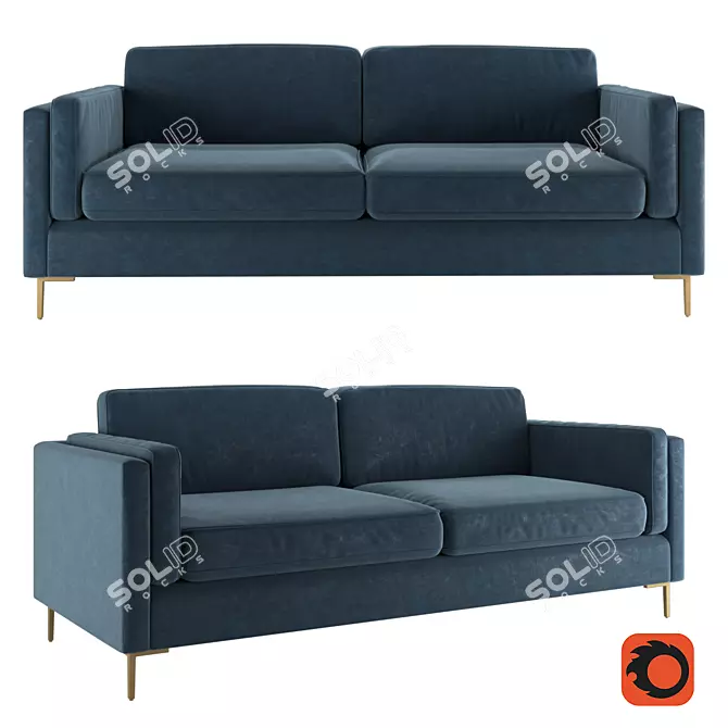 Rosalina 84" Blue Velvet Sofa - Luxurious and Stylish 3D model image 1