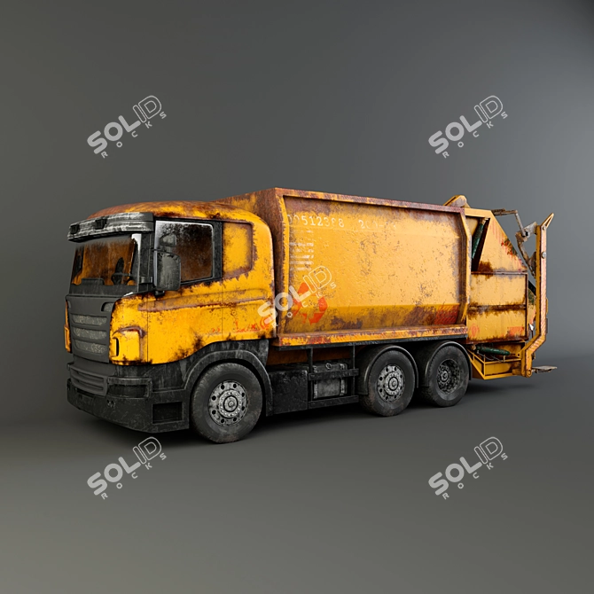 Rugged Rust Bucket Garbage Truck 3D model image 2