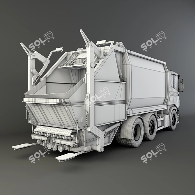 Rugged Rust Bucket Garbage Truck 3D model image 3