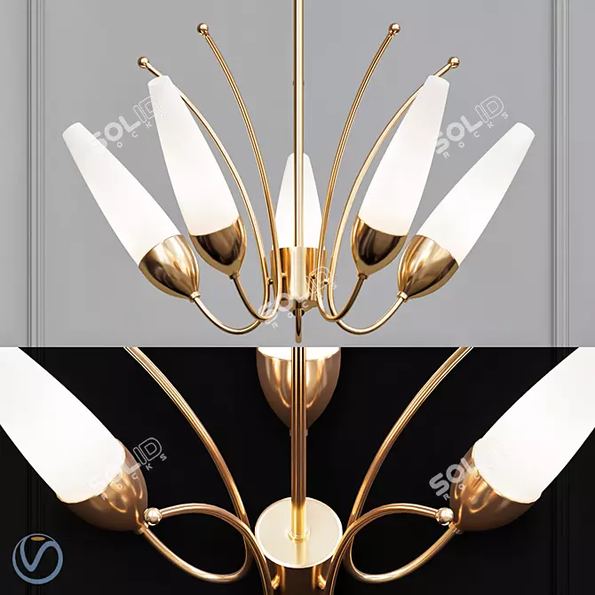 Opulent Opal Brass Chandelier 3D model image 1