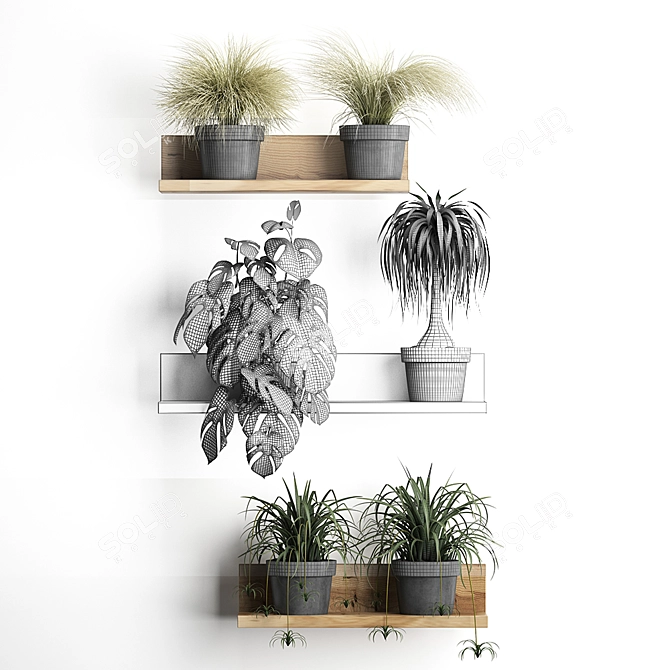 Vertical Oasis: Houseplant Collection with Decorative Shelf 3D model image 3