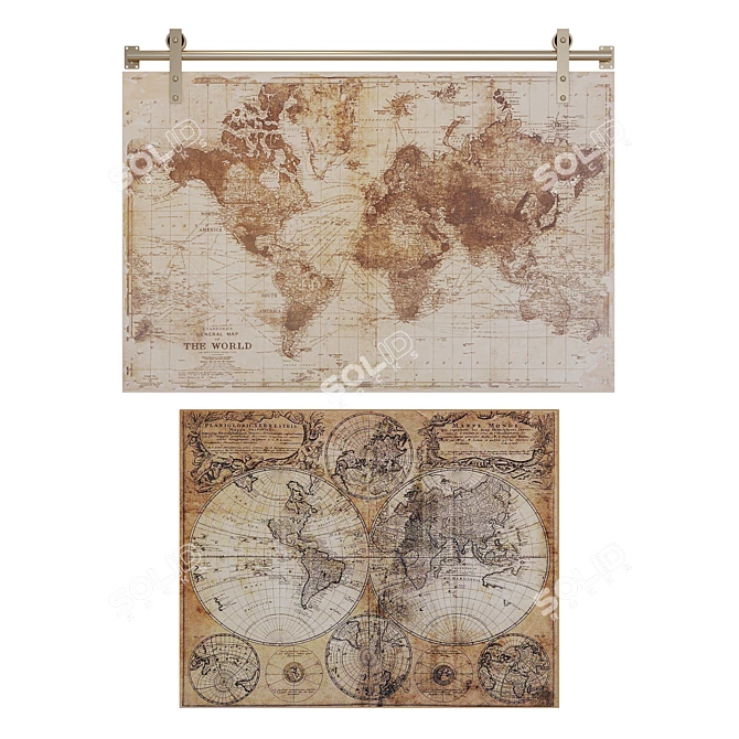 Antiqued Canvas World Map: Vintage Inspired Wall Decor 3D model image 1
