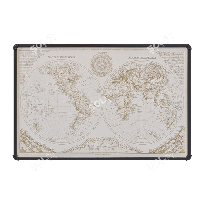 Antiqued Canvas World Map: Vintage Inspired Wall Decor 3D model image 2