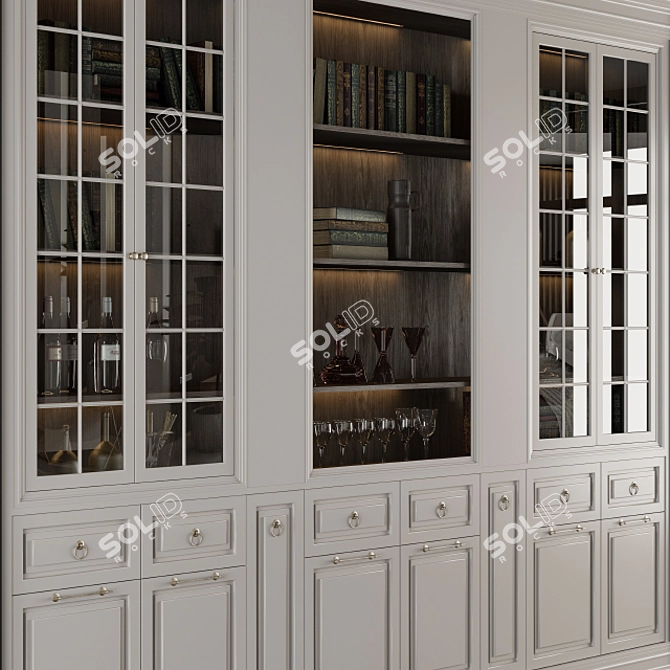 Elegant Cream Display Cabinet 3D model image 2