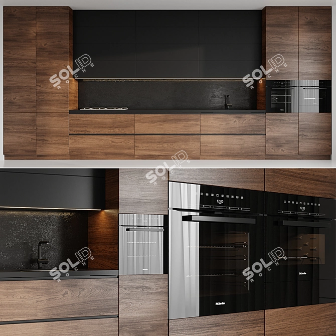 Modern Kitchen Set: Poliform My Planet, Blanco Sink, Miele Oven & Microwave 3D model image 1