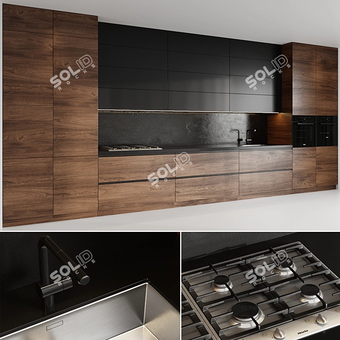 Modern Kitchen Set: Poliform My Planet, Blanco Sink, Miele Oven & Microwave 3D model image 3