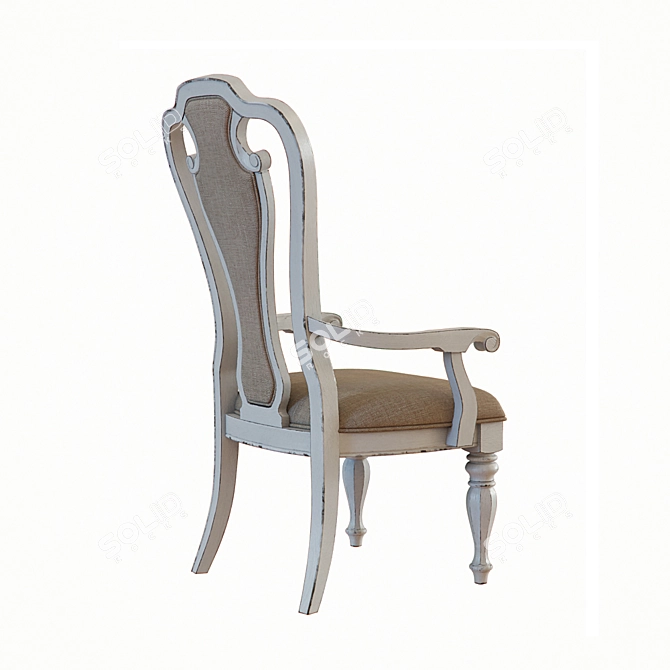 Antique White Upholstered Arm Chair 3D model image 2