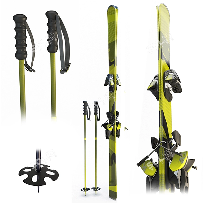 Extreme Ski Set: Skis and Sticks 3D model image 1