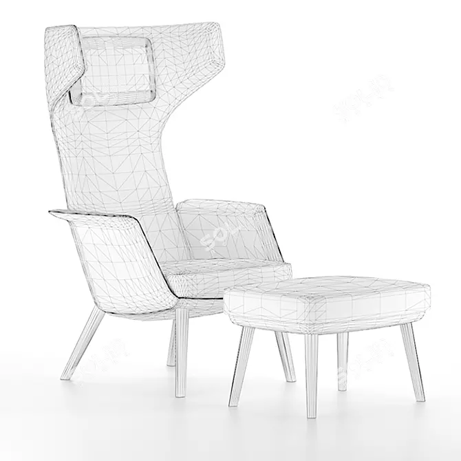 Modern Tarry Armchair with Elegant Wood Legs 3D model image 2