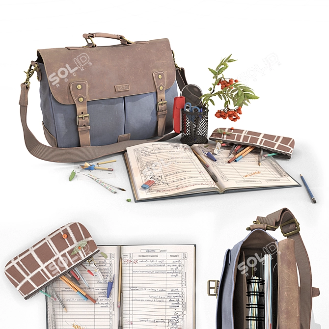 School Essentials Set: Bag & Stationery 3D model image 1