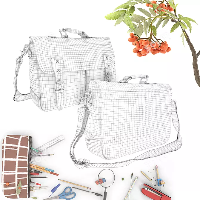 School Essentials Set: Bag & Stationery 3D model image 3