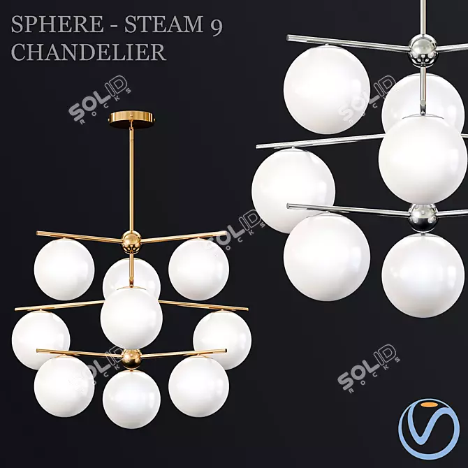 Elegant Milk Chandelier with 9 Lights 3D model image 1