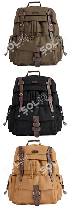 Kattee Canvas Leather Backpack 3D model image 2