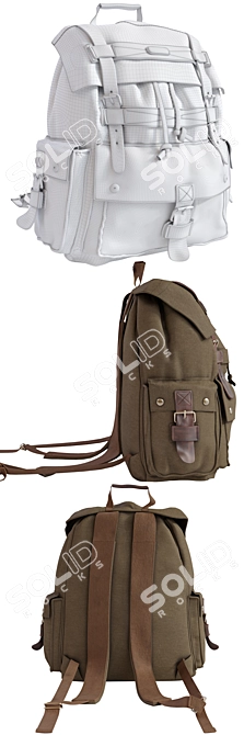 Kattee Canvas Leather Backpack 3D model image 3