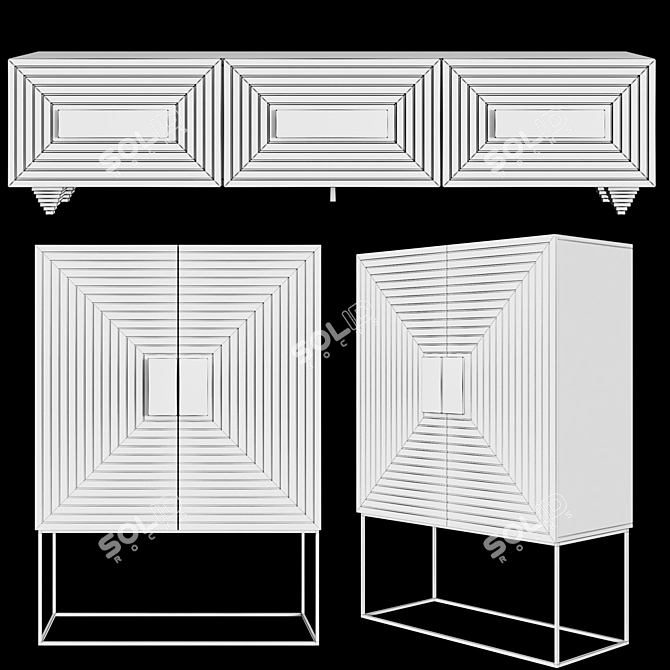 Elegant MDF Chests with Marble Handles 3D model image 2