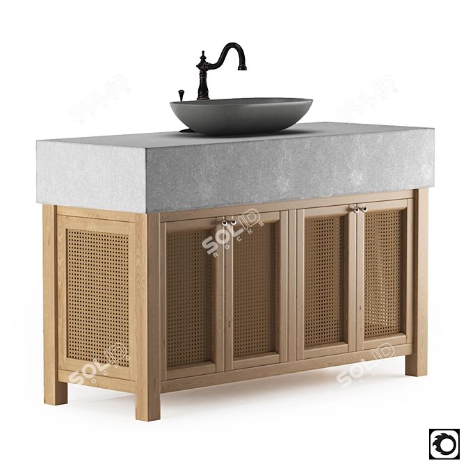 Rustic Wood Wicker Bathroom Vanity 3D model image 1