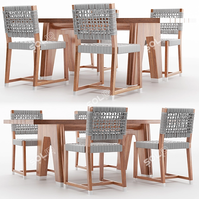 Modern Montreale Wood Table & Dafne Rope Chair 3D model image 1