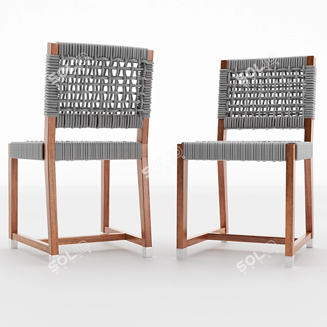 Modern Montreale Wood Table & Dafne Rope Chair 3D model image 2
