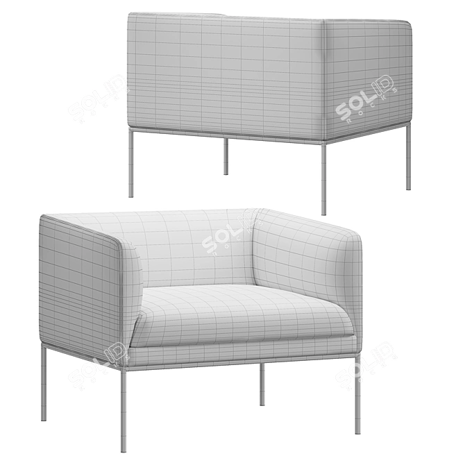 Modern Leather and Felt Lounge Chair 3D model image 2