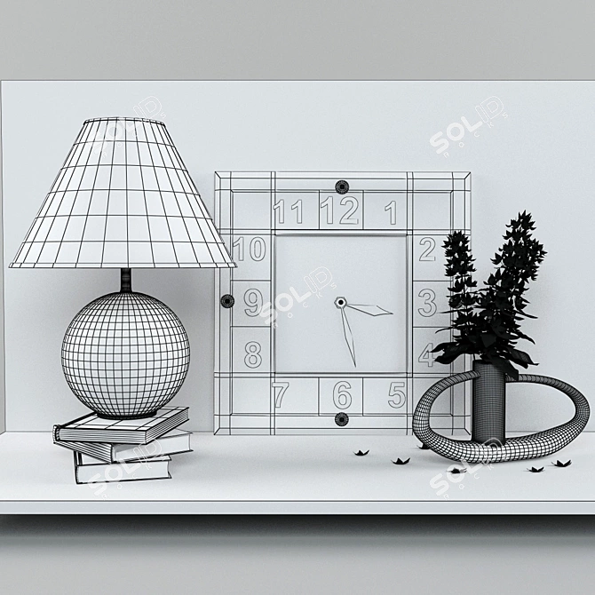 Elegant Decor Set: Lamp, Books, Clock, Vase 3D model image 2