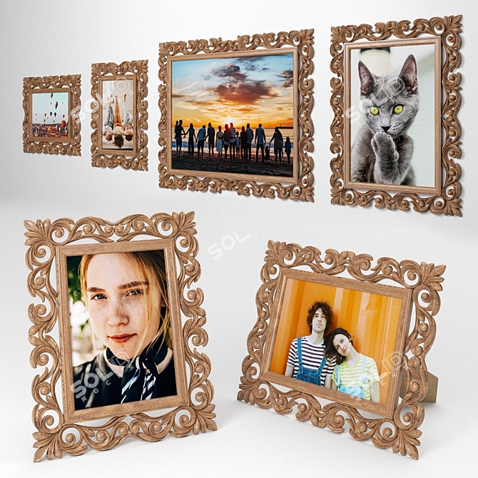 Carved Wood Photo Frame - Multiple Sizes and Colors 3D model image 1