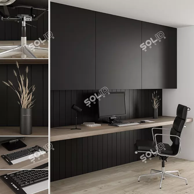 Sleek Black Office Furniture 3D model image 1