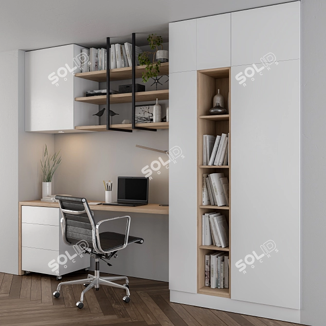 Stylish White Home Office 3D model image 1