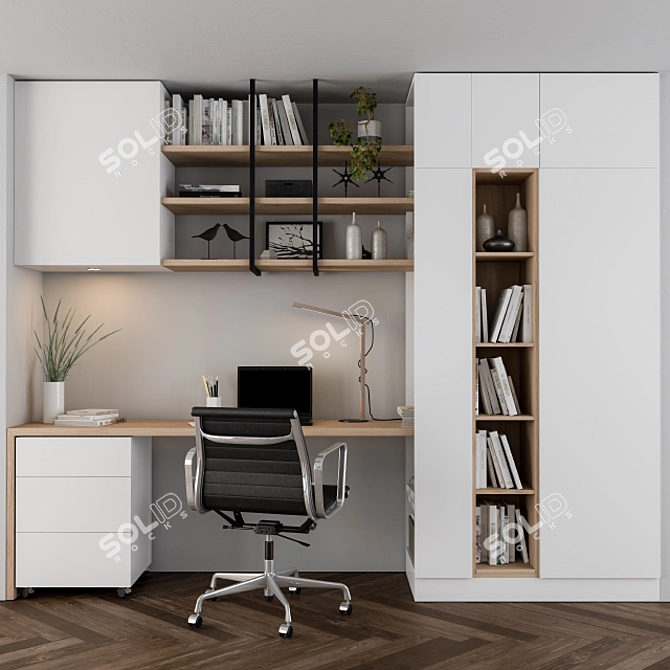 Stylish White Home Office 3D model image 2