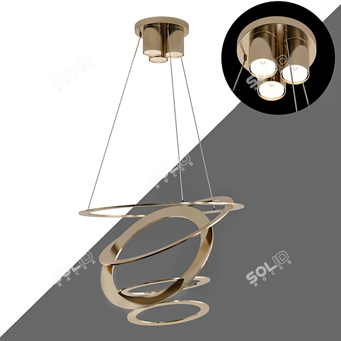 Golden Trio Pendant: Illuminate in Style 3D model image 1