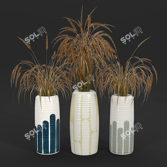 Striped Gray Tall Vase 3D model image 1