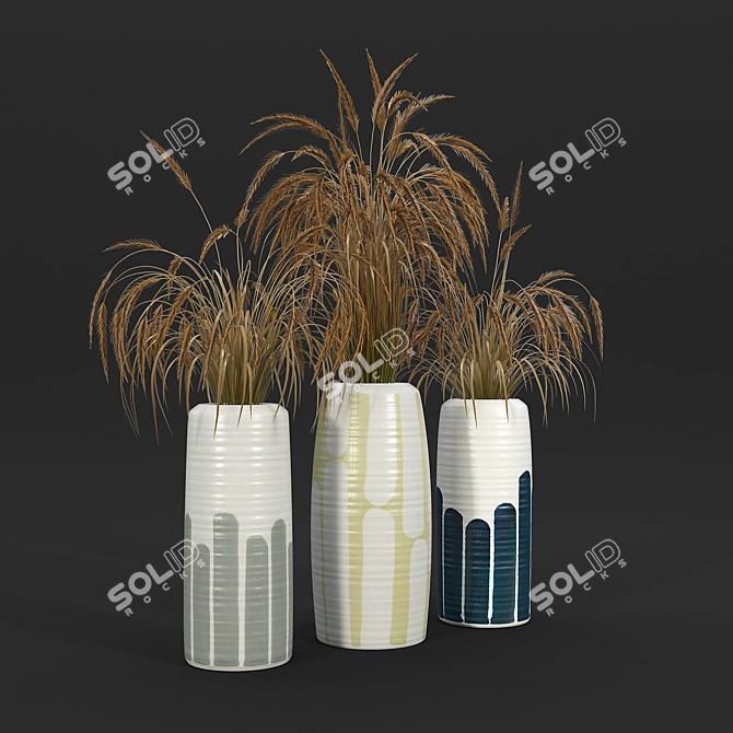 Striped Gray Tall Vase 3D model image 2