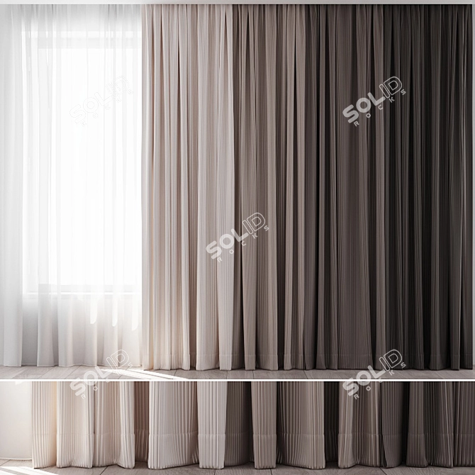 Silk Pleated Curtains and Sheer  3D model image 1