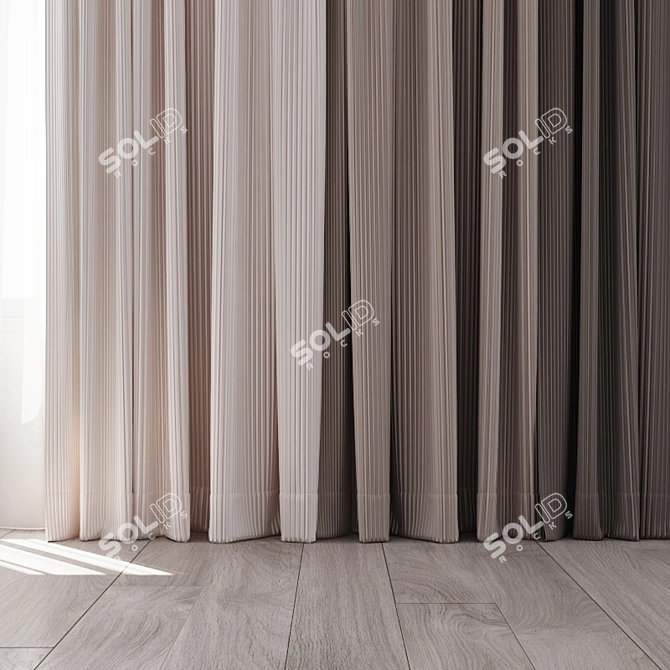 Silk Pleated Curtains and Sheer  3D model image 2