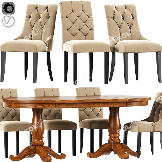 Classic Chesterfield Dining Chair Set 3D model image 1