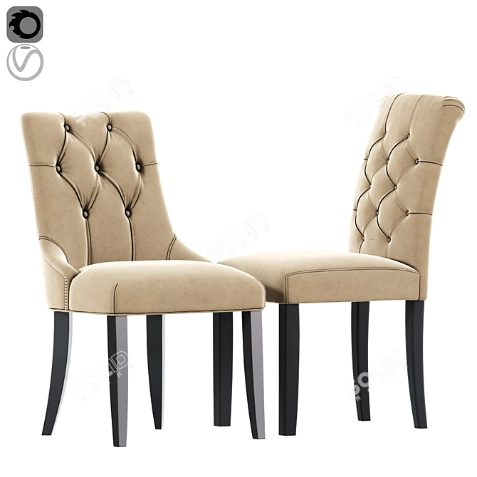 Classic Chesterfield Dining Chair Set 3D model image 2