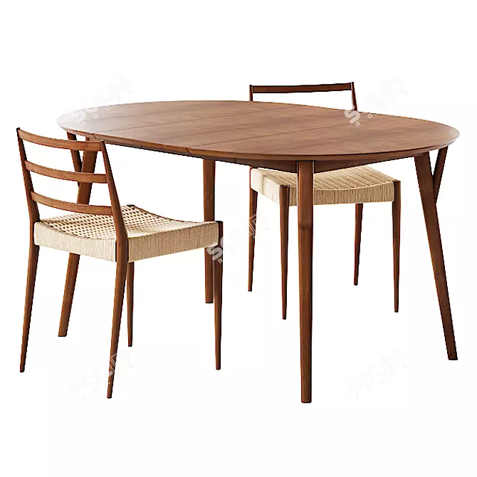 West Elm Mid-Century Round Dining Set 3D model image 1