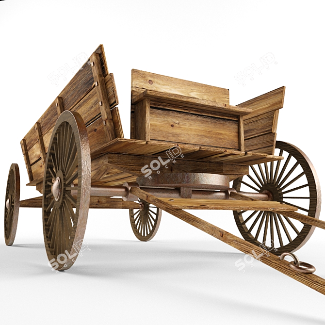 Vintage Wooden Cart - 3D Model 3D model image 2