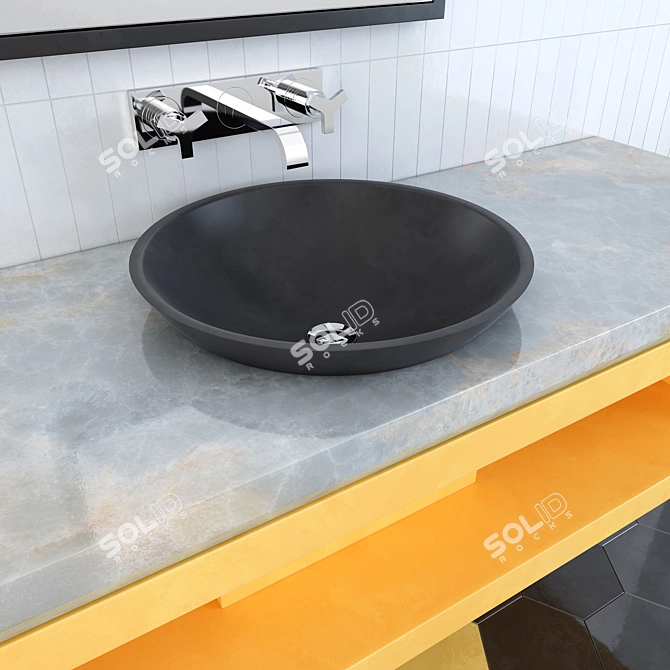 Marble Washbasin & PVC Cabinet: Bathroom Furniture 3D model image 2